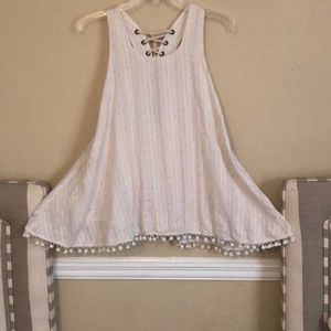 Cream colored Top / colored specks in fabric.